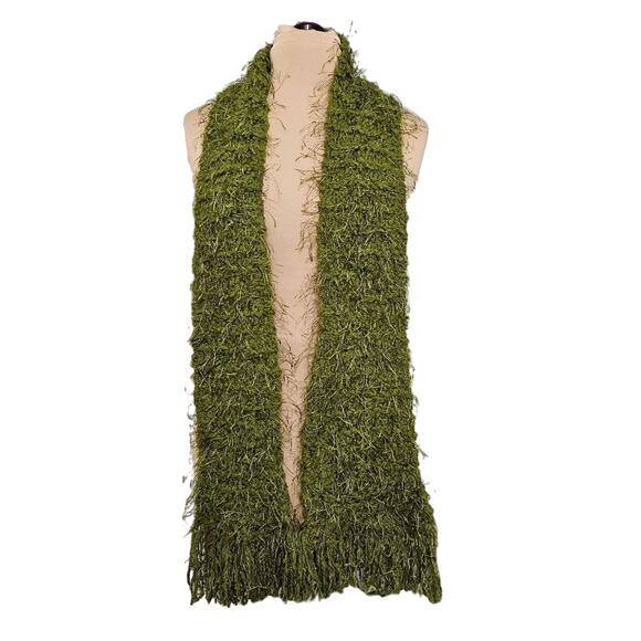 Scarf Womens Green Eyelash Fringe Furry Warm Cozy Winter Fluffy 6" x 70" Unisex - Picture 1 of 7